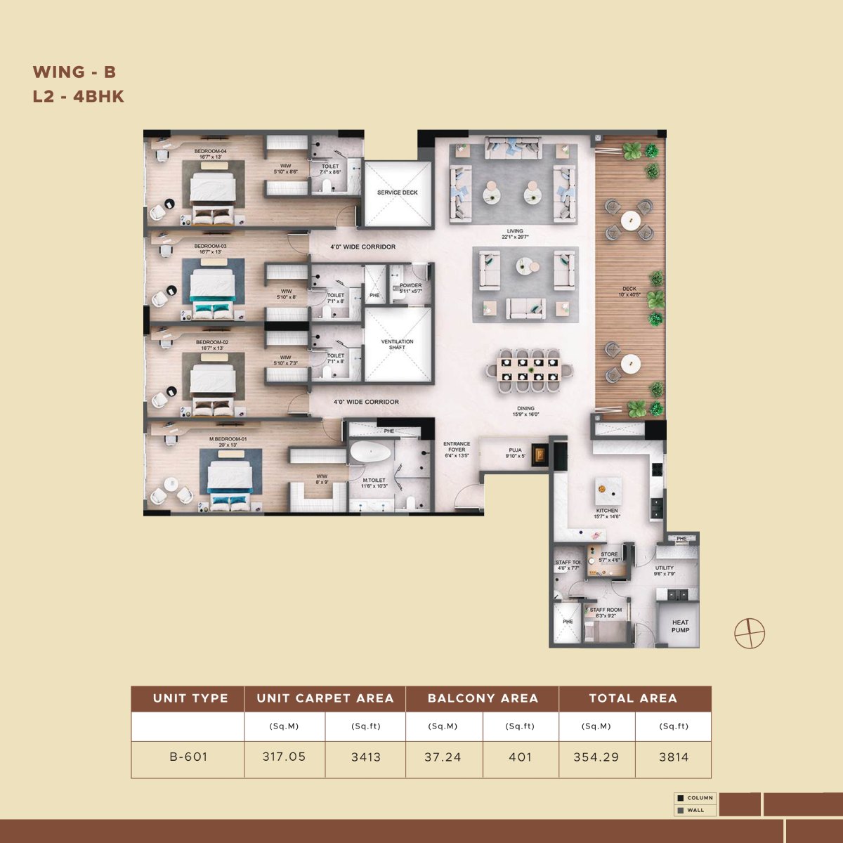 Akara 4.5 BHK apartment carpet area floor plan layout 3060 sq ft