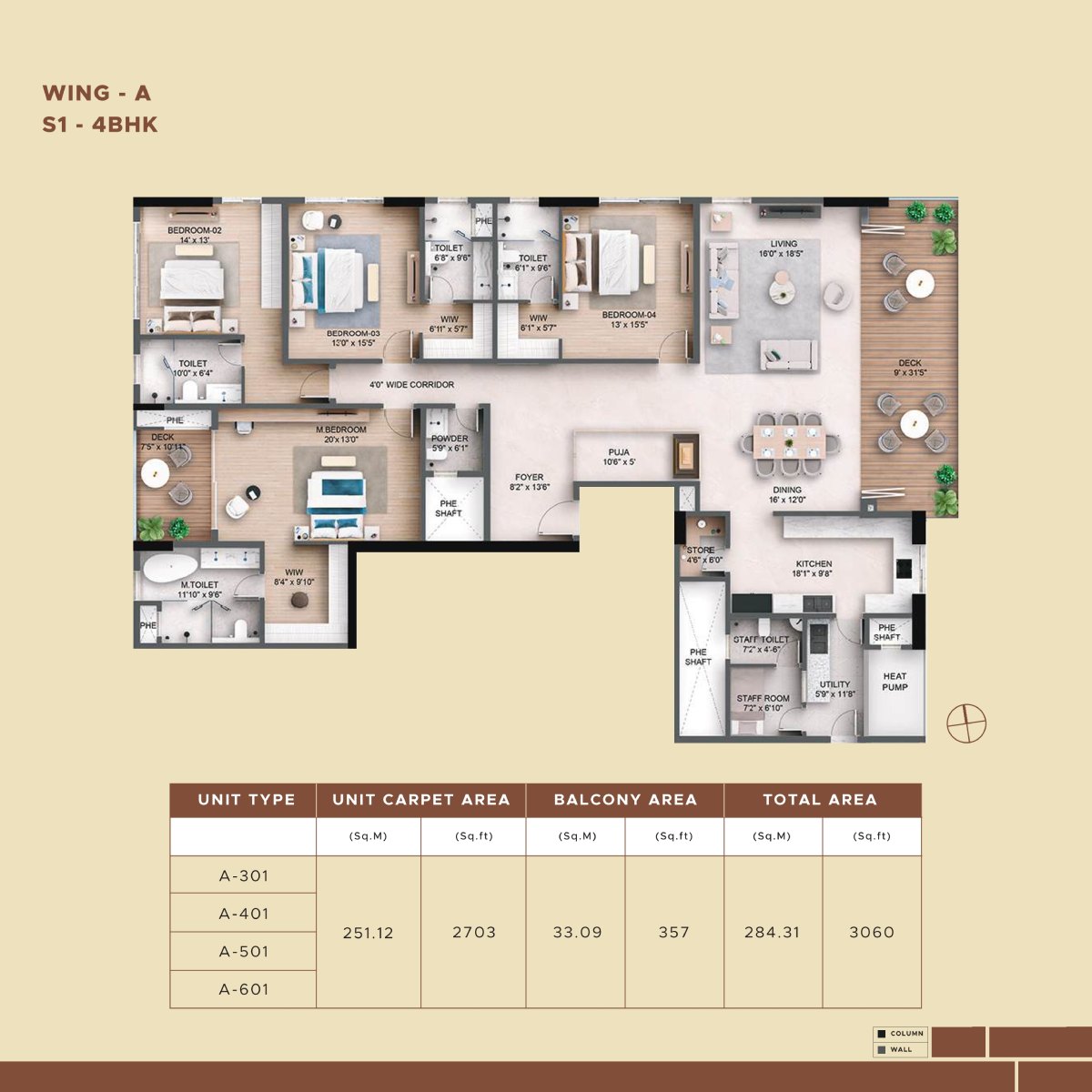Akara 4.5 BHK apartment carpet area floor plan layout 3060 sq ft
